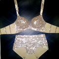 NEW Bikini Set Women Bling Diamante Carnival Bra Crop Top Crystal Panties Rave Festival Bikini Set Burning Man Outfit Club Wear