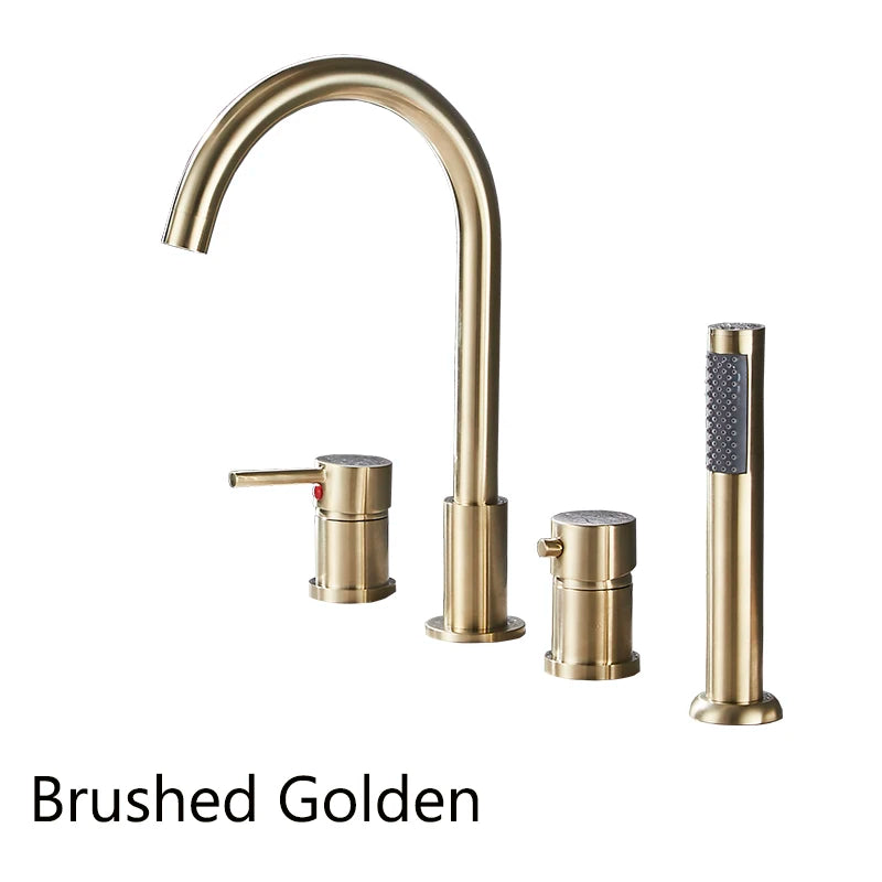 4Pcs Brass Bathroom Bathtub Faucet Bath Faucet Deck Mounted Handheld Tub Mixer Tap Cold Hot Mixer Water Tap With Hand Shower