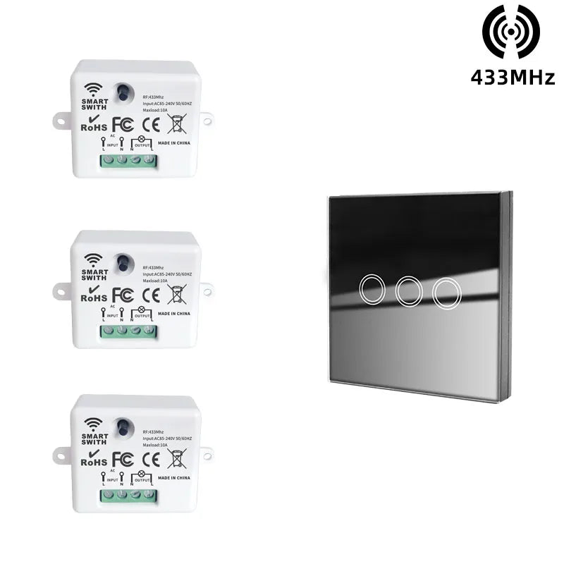 433MHz Smart Light Switch Rf Wireless Touch Wall Switch with Remote Control Tempered Glass Panel Switch for Home LED LAMP 220V