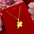 Pure 14K Yellow Gold Pendant Necklace Simple Mini Grass Pendant Real 18K Gold Chain for Women Fine Jewelry Christmas Gift