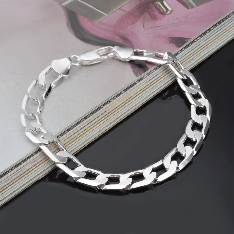 925 Sterling Silver Color Bracelet Sideways Silver Bracelet 6MM8MM10MM Bracelet Men&Women Jewelry