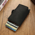 RFID Business Credit Card Holder Men Multifunction Automatic Aluminium Alloy Leather Cards Case Mini Wallet Slim Coin Purse
