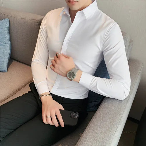Plus Size S-7XL Men Dress Shirt Autumn Long Sleeve Solid | SAMAG