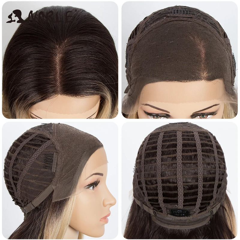 Noble 13x4 Lace Front Wig Synthetic 28 inch Long wavy ombre blonde Wigs For Women Ombre Lace Front Wig Synthetic Lace Front Wig