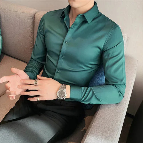 Plus Size S-7XL Men Dress Shirt Autumn Long Sleeve Solid | SAMAG