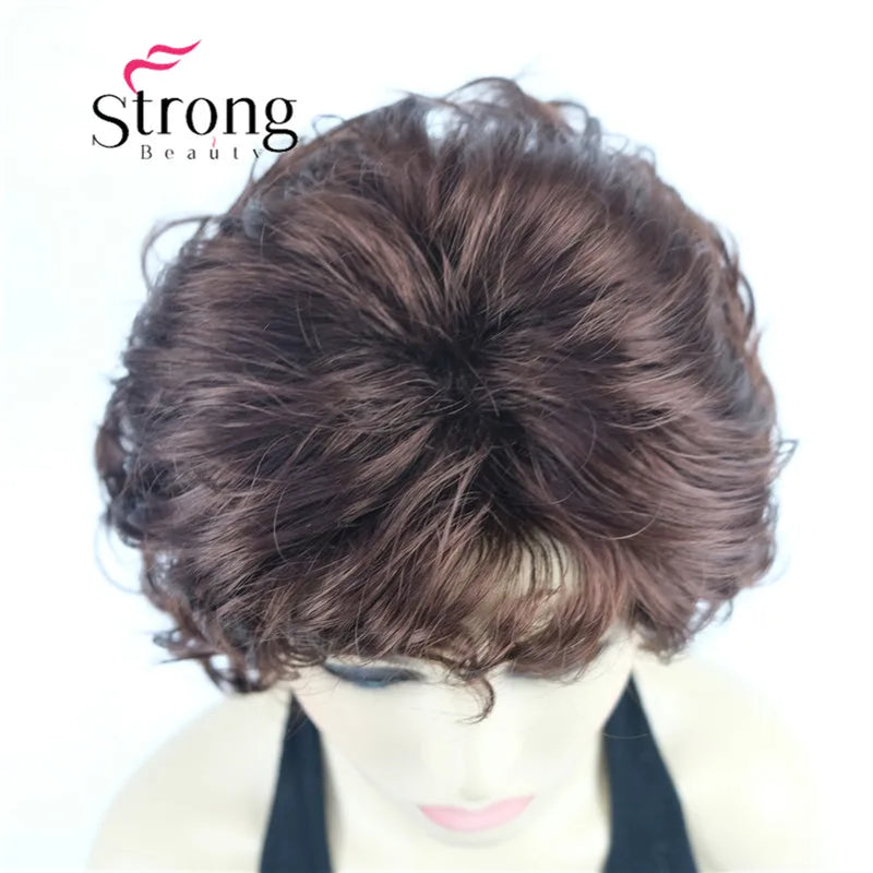 StrongBeauty Short Wig Soft Tousled Curls Blonde Highlights Full Synthetic Wigs COLOUR CHOICES