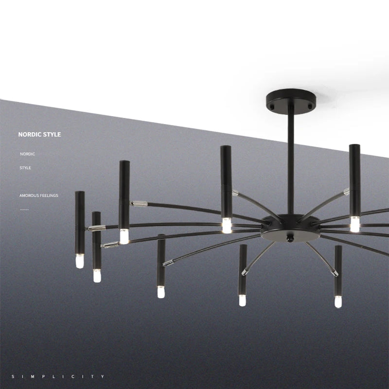 Black Chandelier Living room Foyer Hotel Large Chandelier Indoor Nordic Post Modern Loft Industiral Vintage Chandelier Lighting