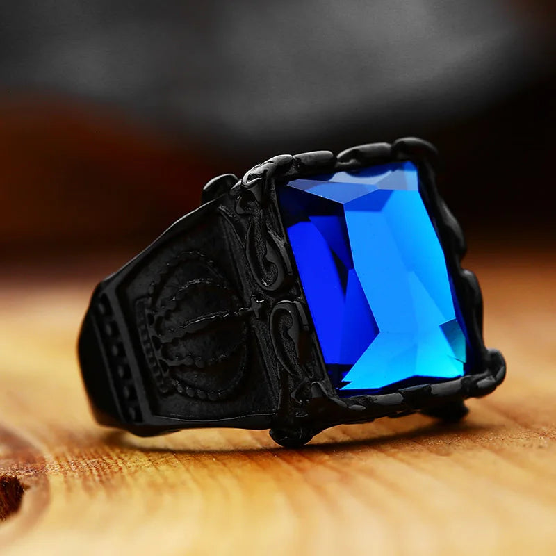 BEIER Stainless steel Cool Unique Black Stone Ring Titanium Steel Retro Old Totem Jewelry For Man Factory Price Sale BR8-334