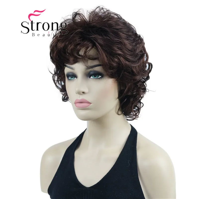 StrongBeauty Short Wig Soft Tousled Curls Blonde Highlights Full Synthetic Wigs COLOUR CHOICES