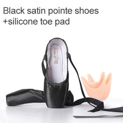 Women Ballet Pointe Shoes Professional Girls Satin Pink Ballerina Shoes With Silicone Toe Pad Kids Girls Ballet Shoes