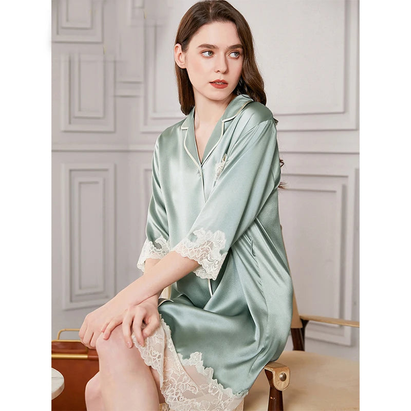 FImtairah  100  Silk Nightdress Women  Lace Long Nightdress  Korean Soft Fashion Luxury Brand Lady  Real Silk Nightgowns Women