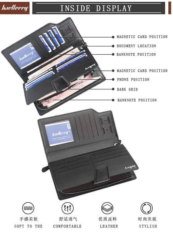 New Card Holder Men Wallets Business Long Design Quality Fashion Casual Men Purse Zipper Multi-function Wallets