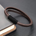 MingAo Designer Charm New Simple Brown Leather Bracelet for Men Stainless Steel Magnetic Clasp Fashion Men Jewelry Bangles Gift
