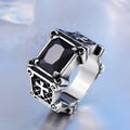 BEIER Stainless steel Cool Unique Black Stone Ring Titanium Steel Retro Old Totem Jewelry For Man Factory Price Sale BR8-334