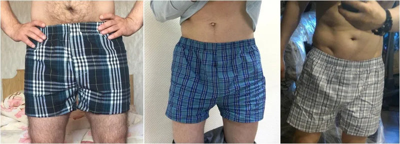 4 Pcs/Lot Men Plaid Underpants Boxers 100% Cotton Shorts Underwear Male High Quality Loose Comfortable Sleep Bottoms Panties