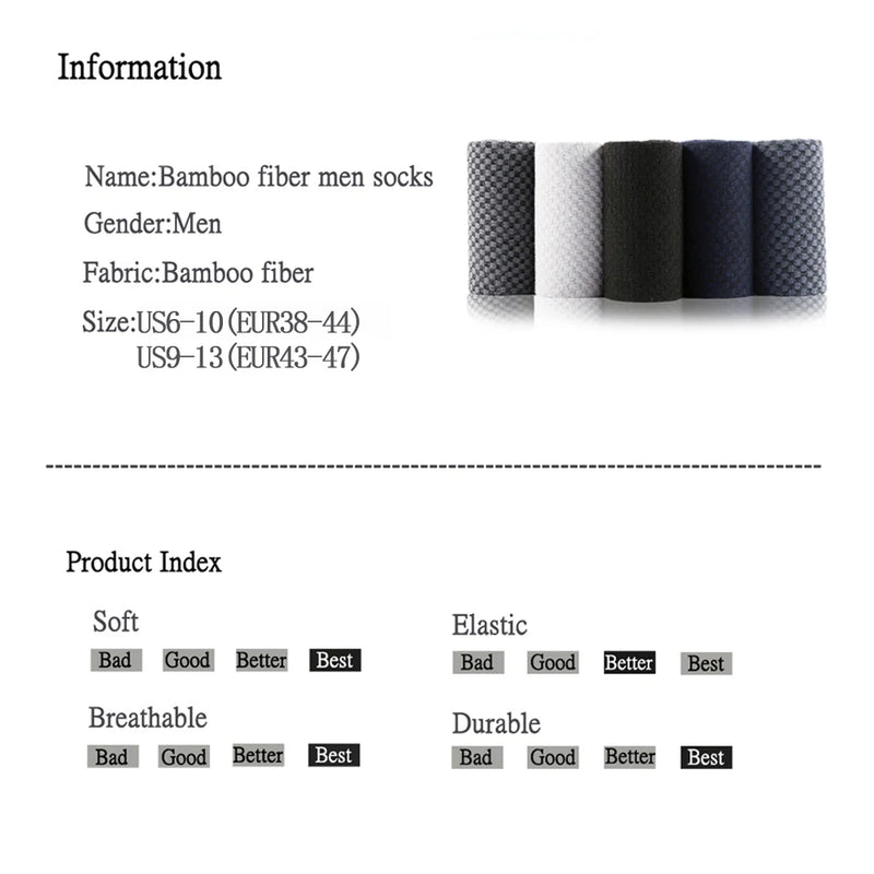 10 Pairs High Quality Bamboo Fiber Men's Socks Business Breathable Deodorant Compression Socks Men Long Big Size EUR 38-46