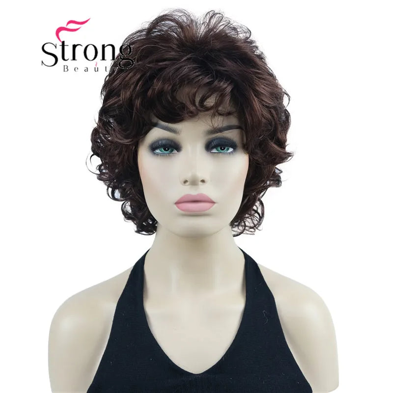 StrongBeauty Short Wig Soft Tousled Curls Blonde Highlights Full Synthetic Wigs COLOUR CHOICES