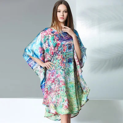 19MM100% Mulberry Silk Nightgowns For Women  Long Silk Nightgown Women Nightdress  Floral Real Silk sleepwear Ladies Female Gift