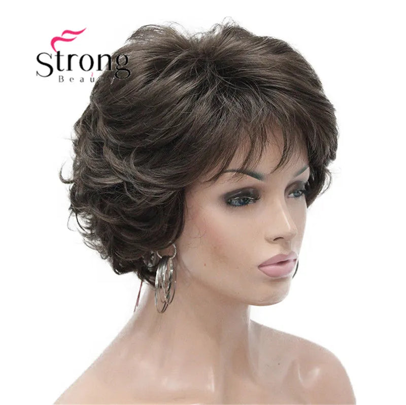 Short Curly Dark Auburn Synthetic Hair Full wig Women's Thick Wigs For Everyday