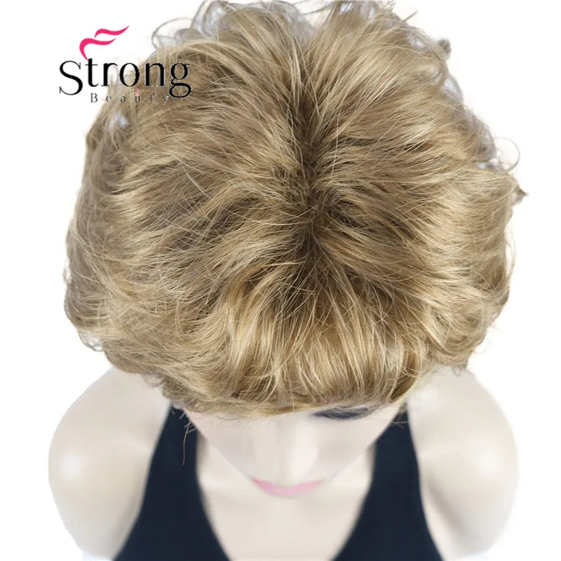 StrongBeauty Short Wig Soft Tousled Curls Blonde Highlights Full Synthetic Wigs COLOUR CHOICES