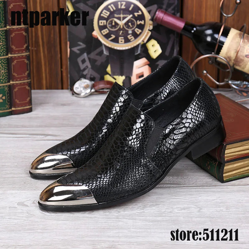 2025 Hot Sales Black Men's Dress Shoes Designer's Shoes Men Front Metal Cap Fashion Party and Wedding Shoes, EU38-46!