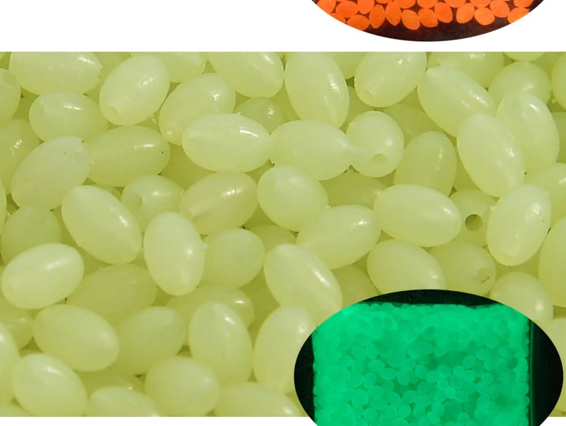 INFOF 100-500pcs/lot Soft Egg Beads Fishing Stop Luminous Oval Rubber Stopper Night Fly Fishing Accessories pesca