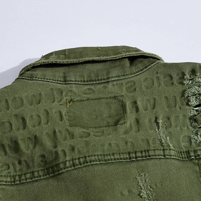 New vests 2022 Slim Fit Cowboy Male Jacket Vest Ripped Denim Vest Men's Jacket Sleeveless Casual Waistcoat Mens Jean Coat Green