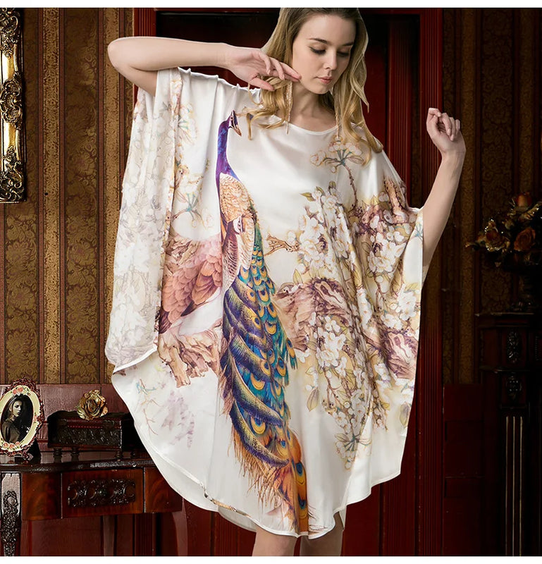 19MM100% Mulberry Silk Nightgowns For Women  Long Silk Nightgown Women Nightdress  Floral Real Silk sleepwear Ladies Female Gift
