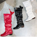 Shoes For Women 2022 Spring Knee High Boots Red Black White Tall Boots Woman Pleated Low Heel Casual Leather Female Long Shoes