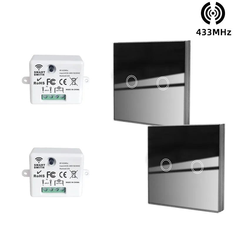 433MHz Smart Light Switch Rf Wireless Touch Wall Switch with Remote Control Tempered Glass Panel Switch for Home LED LAMP 220V
