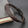 MingAo Designer Charm New Simple Brown Leather Bracelet for Men Stainless Steel Magnetic Clasp Fashion Men Jewelry Bangles Gift