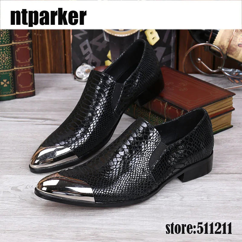 2025 Hot Sales Black Men's Dress Shoes Designer's Shoes Men Front Metal Cap Fashion Party and Wedding Shoes, EU38-46!