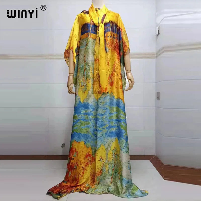 2022 beach cover ups for women Print Bohemia Hijab Loose Elegant Muslim Abaya dress new Broder Riche Sexy Lady Party maxi beach
