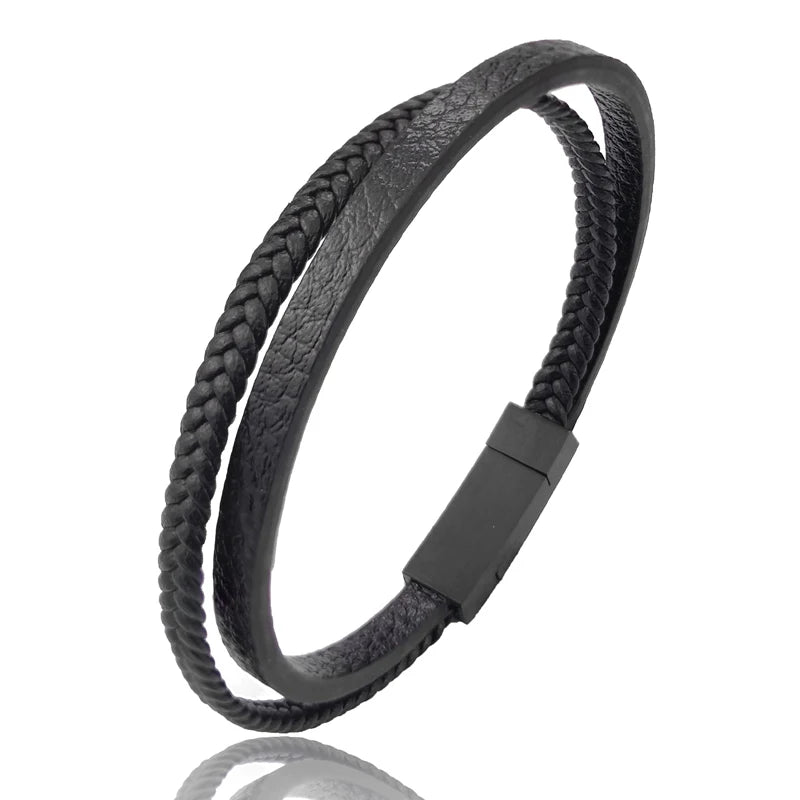 MingAo Designer Charm New Simple Brown Leather Bracelet for Men Stainless Steel Magnetic Clasp Fashion Men Jewelry Bangles Gift