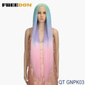 FREEDOM Synthetic Lace Front Wigs For Women Super Long 38Inch Ombre Blonde Highlight Ginger Straight Lace Wigs Cosplay Wigs