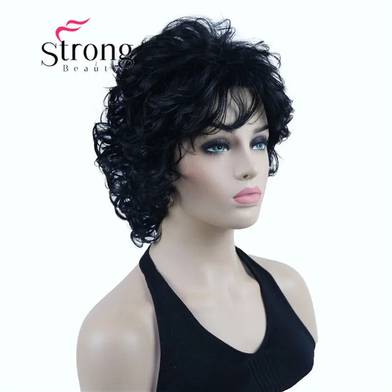 StrongBeauty Short Wig Soft Tousled Curls Blonde Highlights Full Synthetic Wigs COLOUR CHOICES