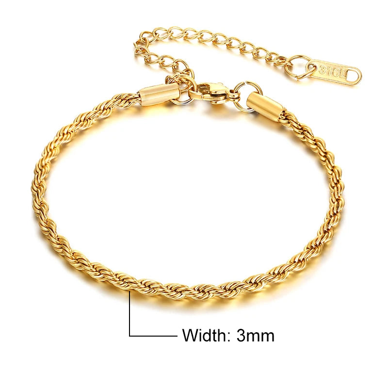 Vnox Charming Flash Twisted Rope Chain Bracelets for Women Lady, Stainless Steel Wrist Jewelry Length - Visuel 15 | SAMAG