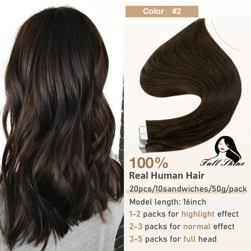Full Shine Tape In Hair Extensions Human Hair 100% Remy Natural Human Hair Seamless Skin Weft Seamless Color Glue For Women