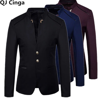 Men's Black Stand Up Collar Blazer Coat, Wedding Party | SAMAG