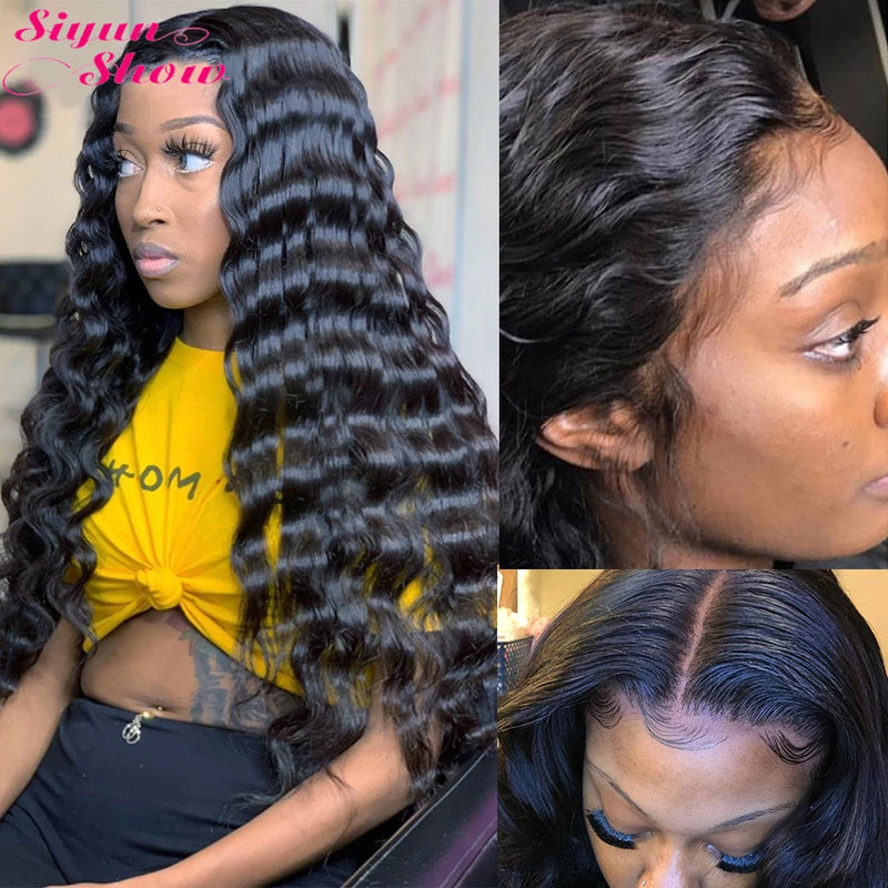 Siyun Show Loose Deep Wave Wig 30 Inch 13X6 HD Transparent Lace Frontal Wig 250 Density Lace Front Human Hair Wigs For Women