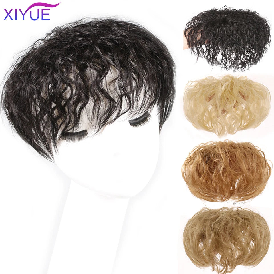 XIYUE Natural Black Brown Hair Topper With Bangs Clip In Hair Extensions Hairpieces Heat Resistant Fiber For Women