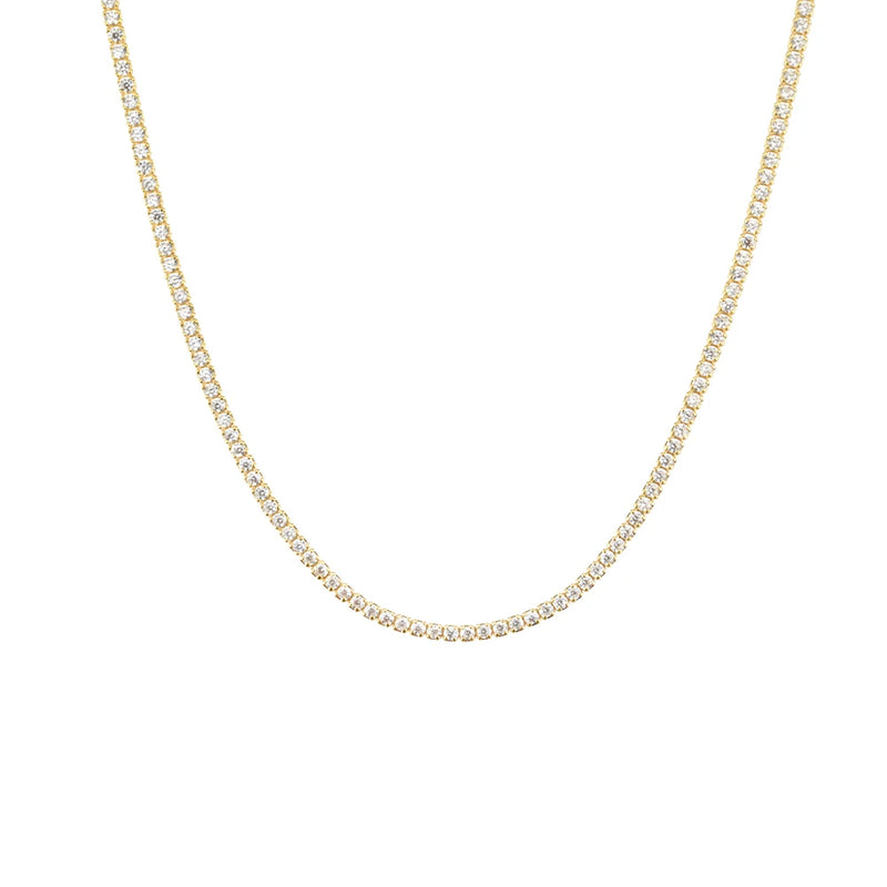 ANDYWEN 925 Sterling Silver 1.5mm Tennis Zircon Charm Long Chain Necklace Rock Punk Fashion Fine Jewelry Gift Wedding Party