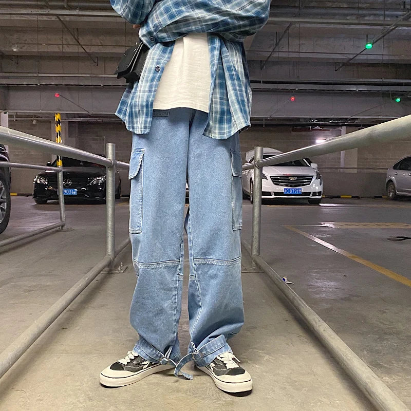 LINHUA Men Wide Leg Jeans Spring cargo pants Hip Hop | SAMAG