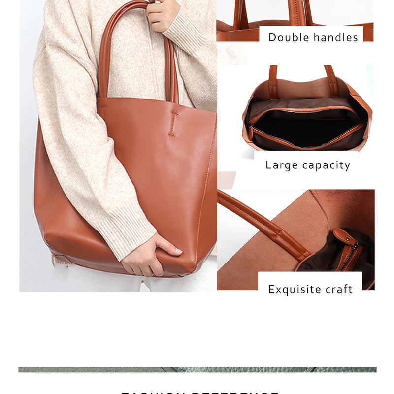 SC Luxury Brand Cow Leather Tote Bags Designer Cowhide Handbags Women Shoulder Bags Fashion Female Large Capacity Liner Bag