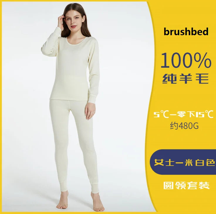 100% brushed merino wool thermal underwear women winter clothing for men woman warm wear long johns lingerie set thermo clothes