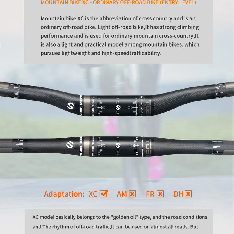 TOSEEK Carbon Fibre Handlebar MTB Bicycle Handle Bar Parts 31.8mm Rise/Flat Handlebars 580/600/620/640/660/700/720/740/760mm