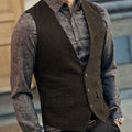 Slim Mens Vest Tweed Waistcoat Vest Vintage Herringbone V-neck Casual Wool Groomsmen Suits Vest For Wedding XS-5XL