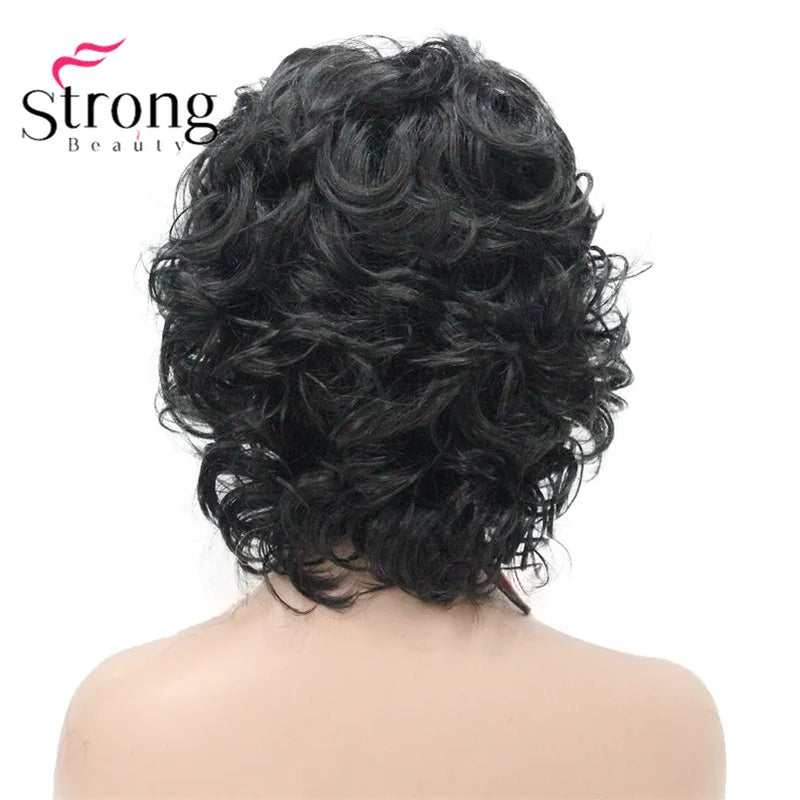 StrongBeauty Short Wig Soft Tousled Curls Blonde Highlights Full Synthetic Wigs COLOUR CHOICES