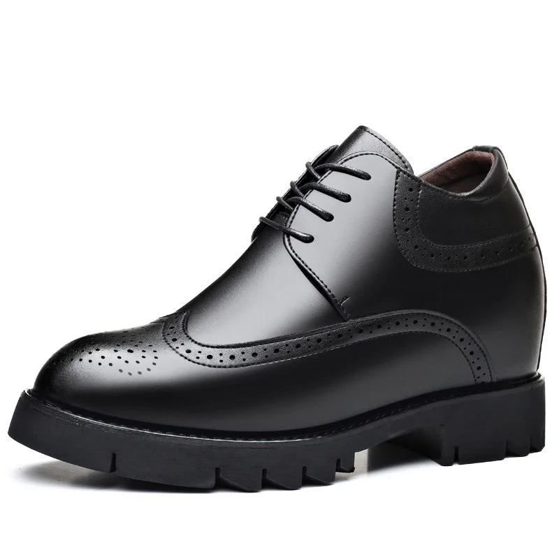 Men's Cowhide Elevator Men's Shoes Increased 12cm Business Formal Wear Leather Shoes Increased Brock High Heel Derby Men's Shoes