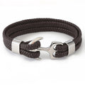Punk Stainless Steel Anchor Bracelets Genuine Leather Bracelet & Bangles for Men Jewelry Black Color Fashion Gift